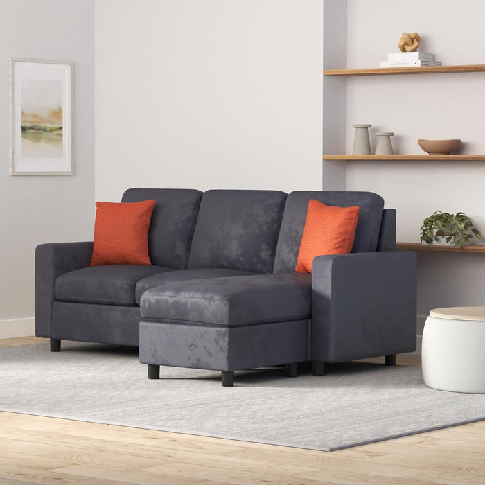 Blue/Gray Sectional Sofa with Chaise Lounge