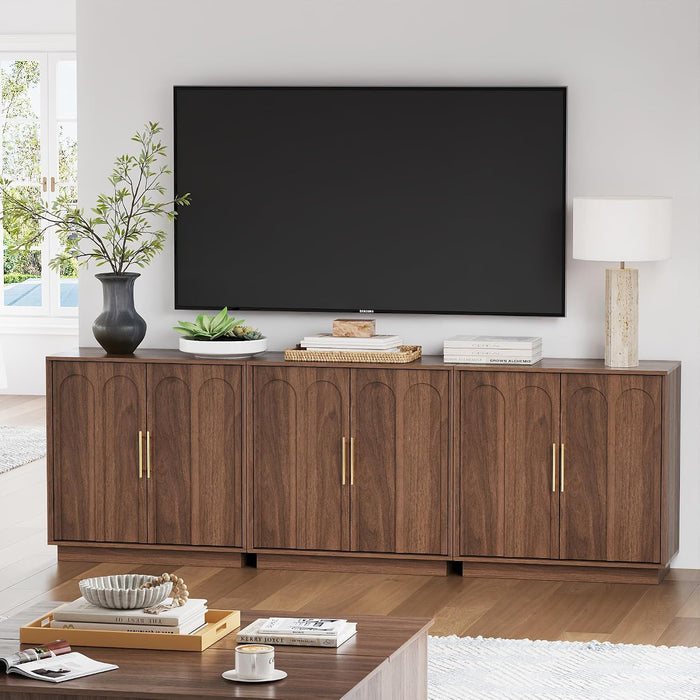 31.5" Sideboard Buffet Cabinet with Storage, Walnut | Modular Media Console, Mid Century Modern Credenza with Arched Doors for Living Room Kitchen Dining Room Entryway