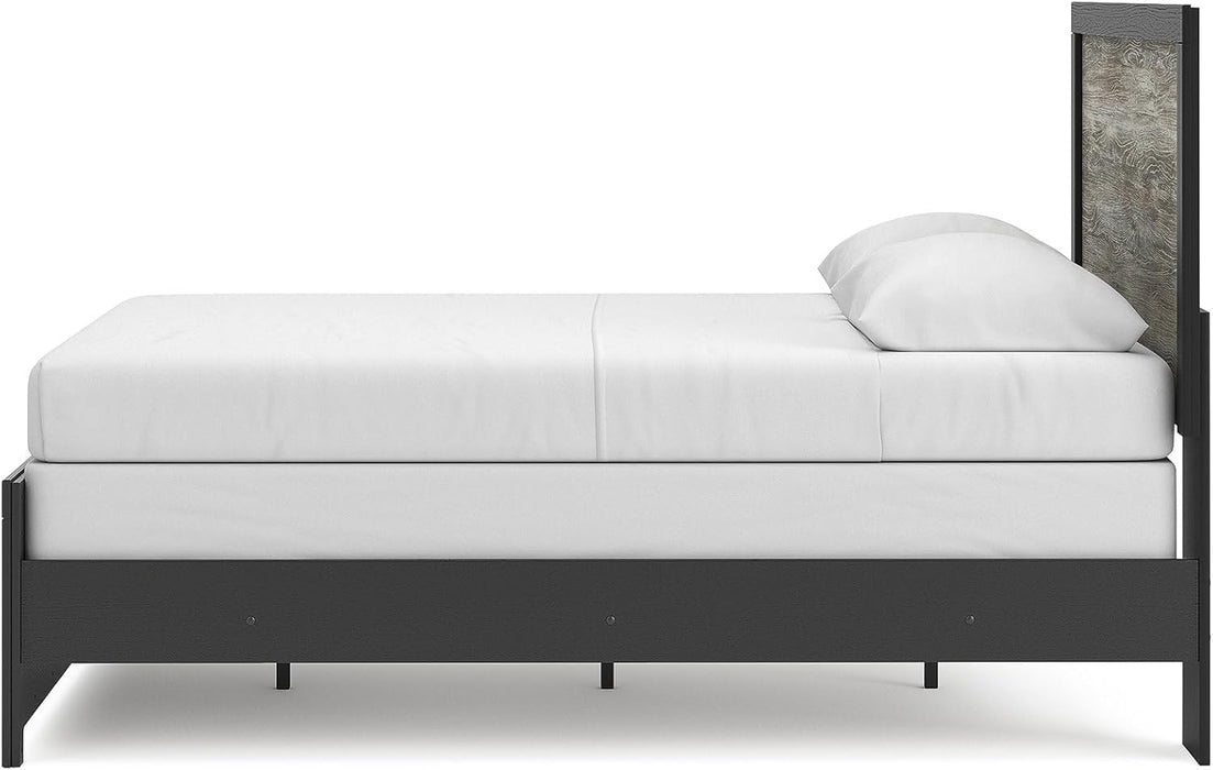 Signature Design by Ashley Jonnifer Queen Bed Frame with Headboard, Two-Tone Textured Look, Engineered Wood and Decorative Laminate, Warm Gray and Matte Black