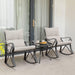 3 Piece Bistro Set Patio Rocking Chairs Outdoor Furniture W Beige Cushions, Glass-Top Table for Garden, Pool, Backyard