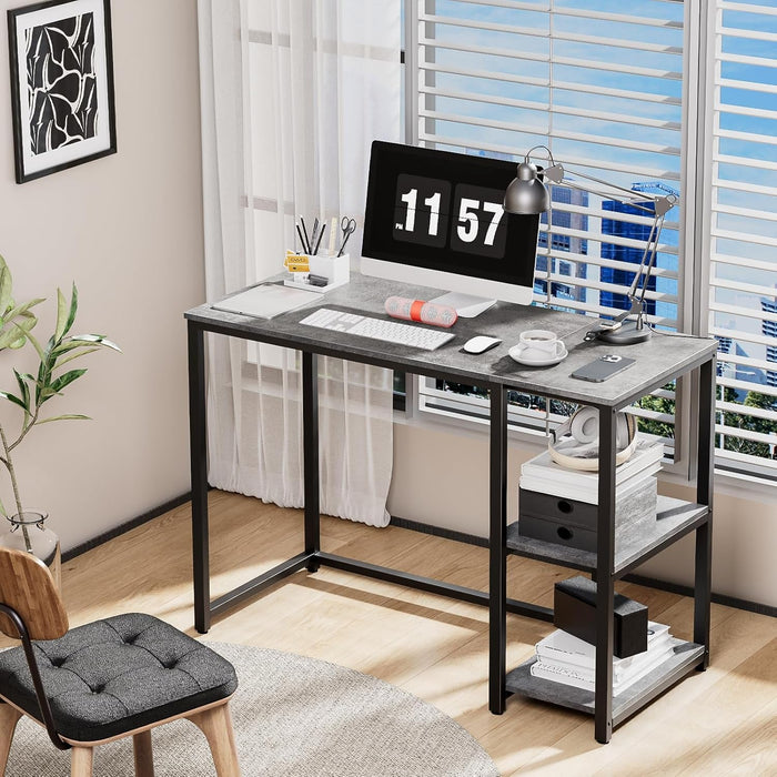 Computer Desk 40 Inches with 2-Tier Shelves Sturdy Home Office Desk with Large Storage Space Modern Gaming Desk Study Writing Laptop Table, Gray Desk