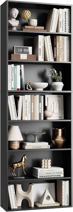 82 Inch Tall Freestanding Black Bookshelf StorageUnit