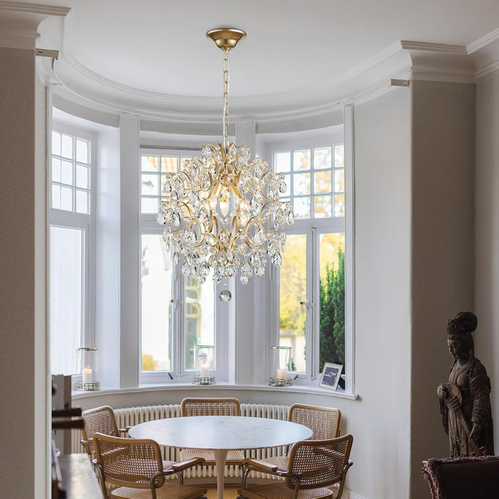 Modern Gold Pendant Chandelier Crystal Raindrop Lighting Ceiling Light Fixture Lamp for Dining Room Bathroom Bedroom Livingroom Entryway 3 E12 Bulbs Required D16 in X H18 In