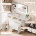 White Vanity Desk Illuminated Mirror Storage Cabinet