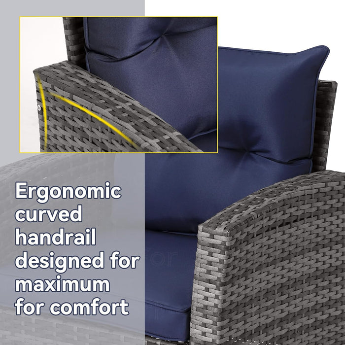 4 Piece Outdoor Patio Furniture Set, Outdoor Sectional Furniture, Wicker Sectional Conversation Sofa Set with Glass Table and Cushions (4 Piece Navy)