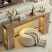 47" Console Table with Outlet, Farmhouse Entryway Table with Colorful LED Lights, Wooden Sofa Table with Unique Carved Design, Foyer Accent Table for Entrance, Hallway, Living Room Natural