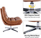 Swivel Accent Chair with Ottoman, Mid Century Modern Faux Leather Lounge Chair with Footrest, Comfy Oversized Armchair with 360 Degree Metal Base for Living Room/Bedroom, Brown