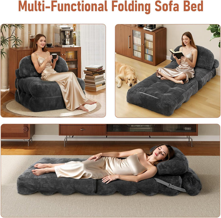 Dark Gray Folding Sofa Bed With ErgonomicBackSupport