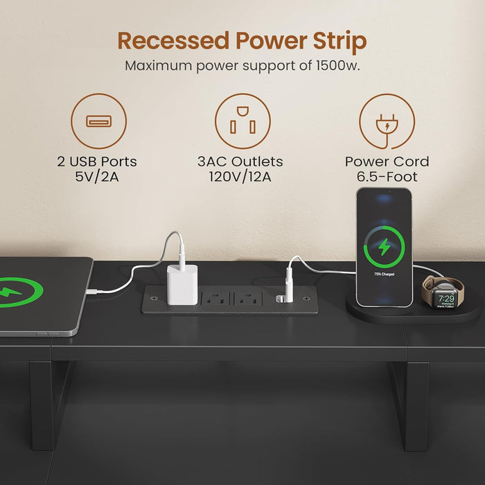 94.5" 2 Person Gaming Desk, Long Office Computer Desk with 8 Drawers & LED Light, Two Person Desk with Storage, Power Strip & Monitor Shelf for Home Office, Black