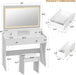 Makeup Vanity Desk with Mirror and Lights, Vanity Table and Chair Set with 5 Drawers and Charging Station, Bedroom Dresser LED Mirror Stepless Dimmable & 3 Color Modes Adjustable, White
