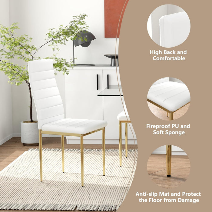 White Dining Chairs Set of 4, Gold Chromed Modern Soft Padded High Back Kitchen Chair for Dining Room, Kitchen (4, White with Gold Legs)
