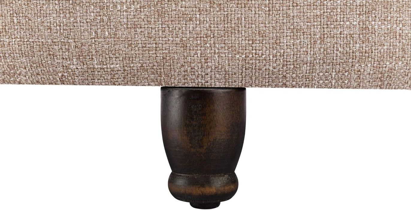 Classic 28-Inch Wide Button Tufted round Storage Ottoman Footstool with Lift off Lid, Light Brown Fabric