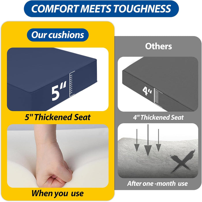 Outdoor Deep Seat Cushions, Waterproof, Fade-Resistant Patio Furniture Replacement Cushions, 24" X 24" X 5", Set of 4, Navy Blue