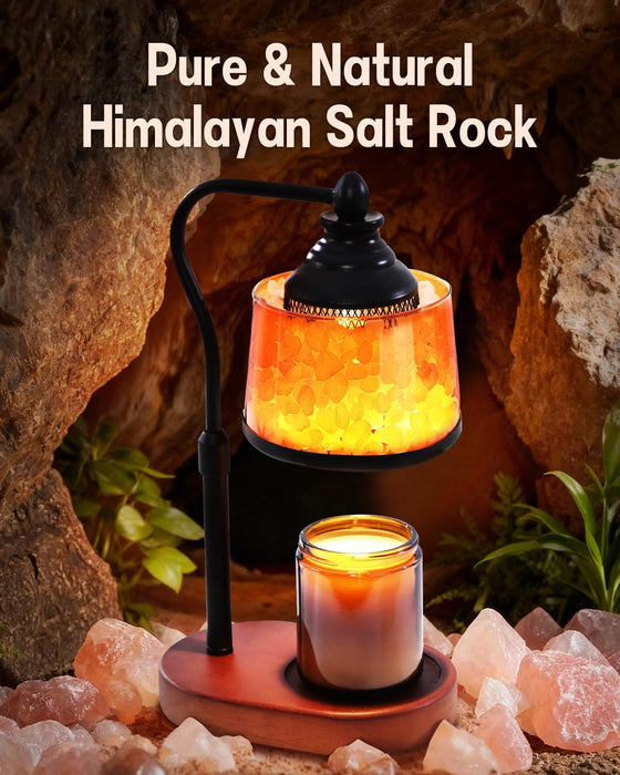 3-In-1 Candle Warmer Lamp with Timer Dimmable, Himalayan Salt Lamp & Passive Diffuser, Gifts for Women, House Warming Gifts New Home Decor, Wax Melt Warmer for Jar Candles (2 Bulbs)