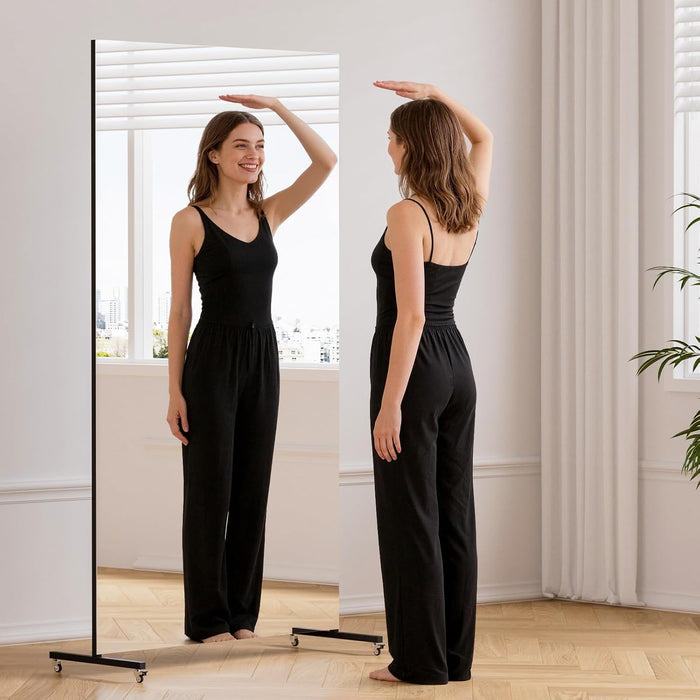 Full Length Stand Mirror on Wheels, Rect, 71X40 In