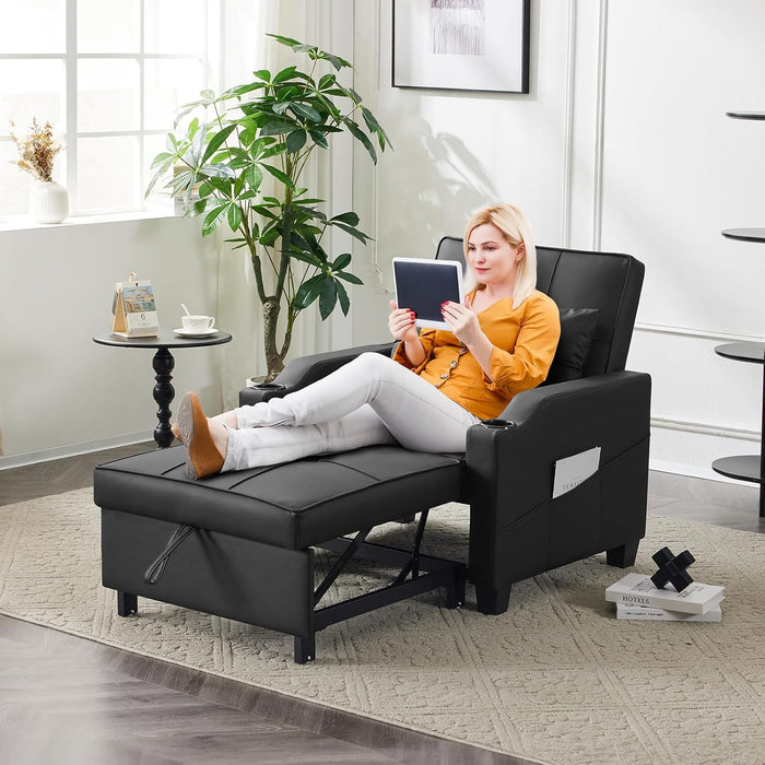 Black Multifunctional Sleeper Chair SofaBed Usb Ports