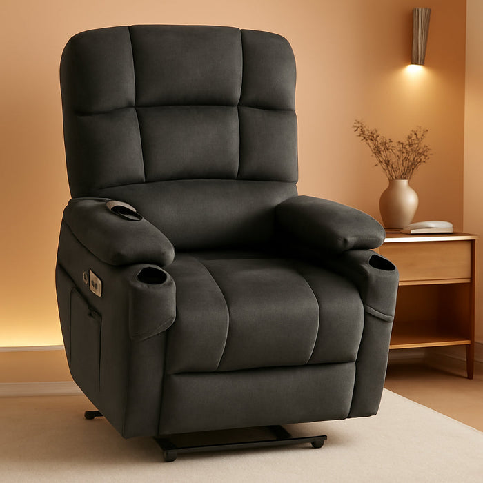 Dual Motor Power Lift Recliner Chair with Massage and Heat for Elderly People, Infinite Position, USB Ports, Cup Holders, Fabric 7679 (Medium, Grey)