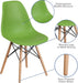 Elon Series Green Plastic Chair with Wooden Legs, 22.5"D X 18.25"W X 31.5"H