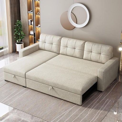 Sectional Sofa Bed Beige, L-Shaped, with Storage