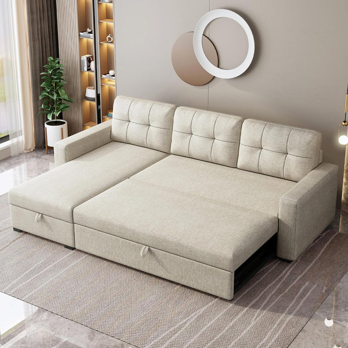  L-Shaped Sleeper Sofa Dark Grey, 81.5", with Sto