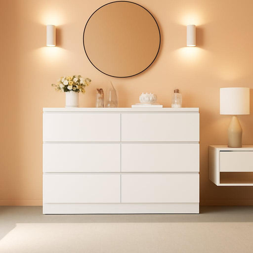White Modern Six Drawer Dresser For BedroomStorage