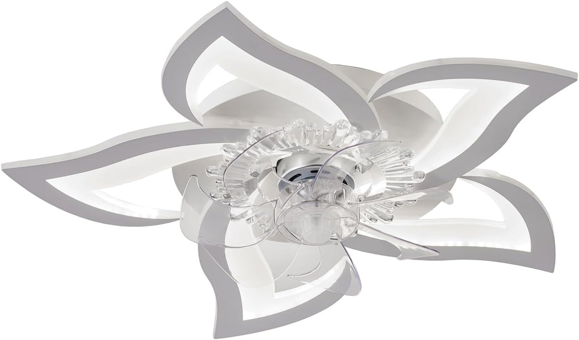 Low Profile Ceiling Fan with Lights,110V Modern Dimmable Flower Shape, Remote Control/App Control,Timing 6 Gear Speeds Fan Ceiling Lamp.