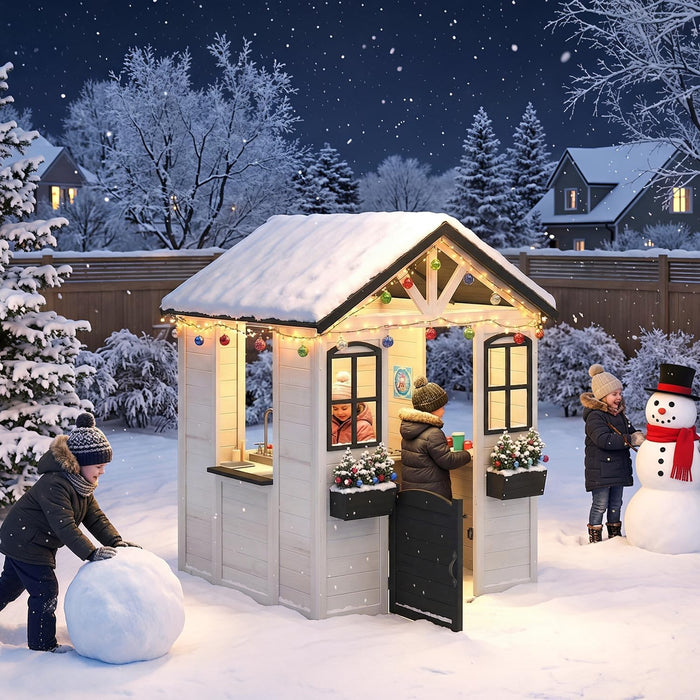 Outdoor Weatherproof Wooden Playhouse White Kitchen