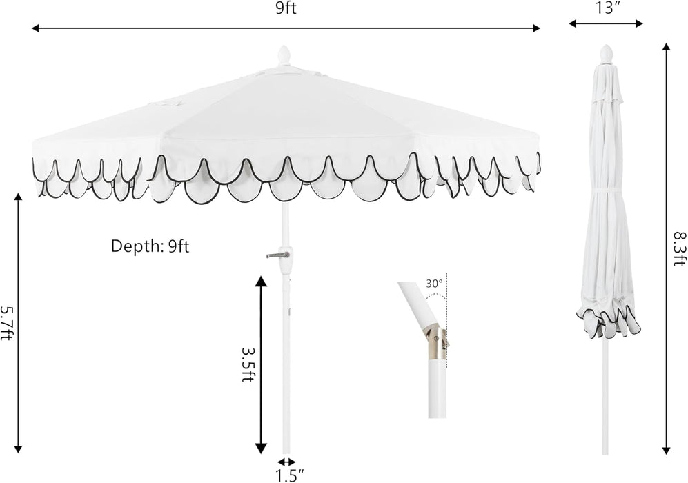 Tracy 9' Scalloped Market Patio Umbrella, White