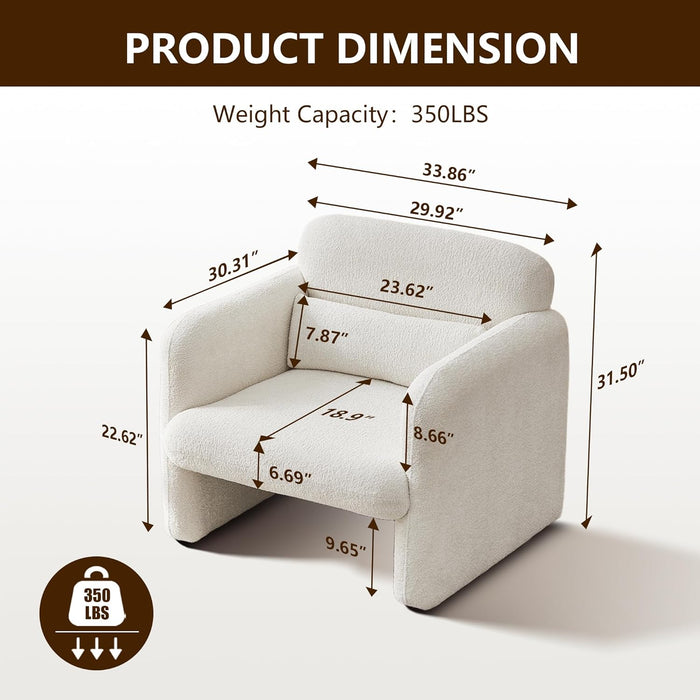 33.9'' Upgrade Lambswool Fabric Accent Chair with Arms, Modern Single Sofa Chair Armchair Upholstered Comfy Reading Arm Chair for Bedroom, Living Room