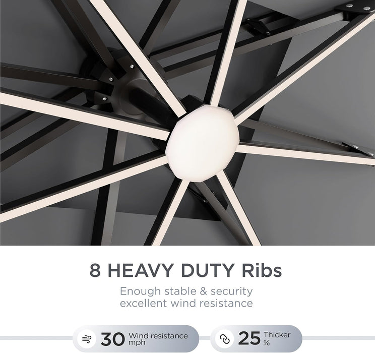 10' X 13 'Patio Umbrella with LED Light Outdoor Cantilever Umbrellas