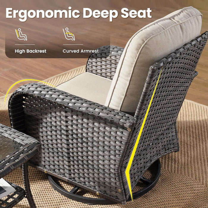 5 Pieces Patio Furniture Set, Outdoor Wicker Sofa with Swivel Chairs, Coffee Table, All Weather High Back Rattan Loveseat Couch with Comfy Cushions, Beige