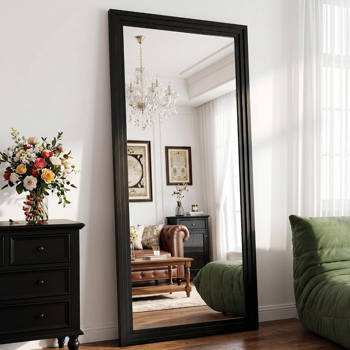 71"X32" Full Length Mirror, Large Wood Floor Mirror, Black