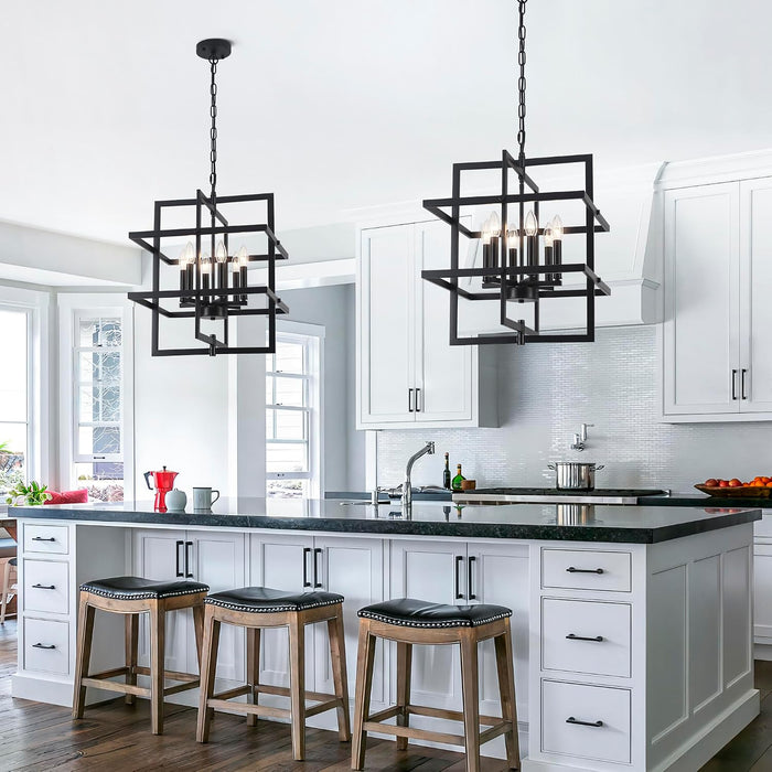 Black Industrial Geometric Pendant Lighting 6 Light