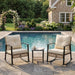 3-Piece Patio Rocking Chairs Set of 2, Rocking Chair Bistro Set [Upgraded 2.0] & 2-Tier Coffee Table, Wicker Rocking Chair Outdoor Patio Furniture Set for Backyard, Porch, Balcony (Beige)