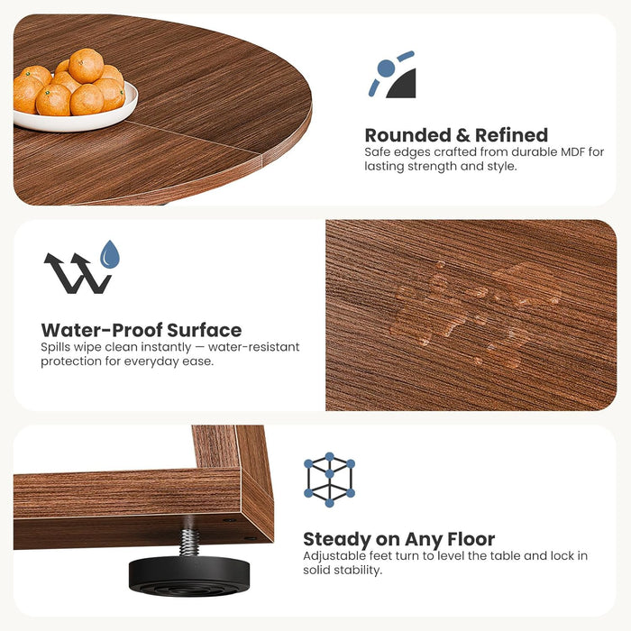 Extendable round Dining Table for 4-8, Modern Kitchen Oval Dinner Table with Storage Shelf, Wood Pedestal Table, Space Saving Modern Style, Brown