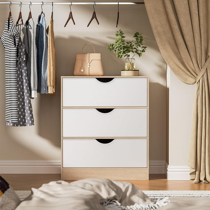 3 Drawers Dresser, Fabric PU Drawer with Wood Frame, Large Organizer, Small Dresser with Drawer, Chest of Drawers for Closet, Living Room,Hallway,Oak and White