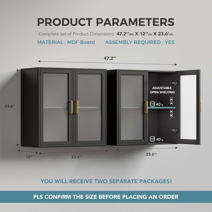 24 Inch Wide Black Wall Cabinet DurableAcrylicDoors