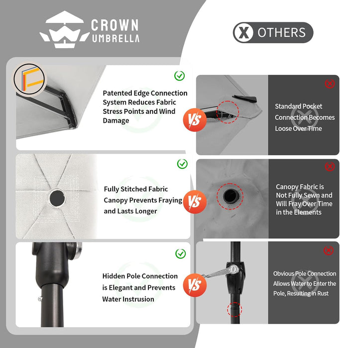 CROWN SHADES 9 Ft Patio Umbrella with Auto-Tilt & Olefin Fabric - Patented 90° Edge Connection Wind Resistant, Outdoor Umbrella for Table, Pool, Beach, Effortless Crank System