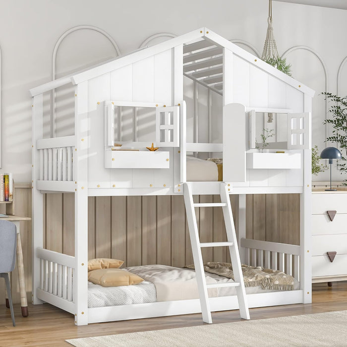 White PremiumQuality Pinewood Luxury Twin Bunk Bed