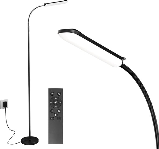LED Floor Lamp with Remote, Dimmable Bright Reading Lamp for Crafts, Painting, Office & Bedroom, Adjustable Gooseneck Standing Light, 4 Color Temperatures, 1800LM, Touch Control, Black