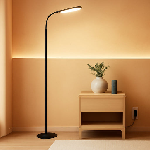 LED Floor Lamp with Remote, Dimmable Bright Reading Lamp for Crafts, Painting, Office & Bedroom, Adjustable Gooseneck Standing Light, 4 Color Temperatures, 1800LM, Touch Control, Black