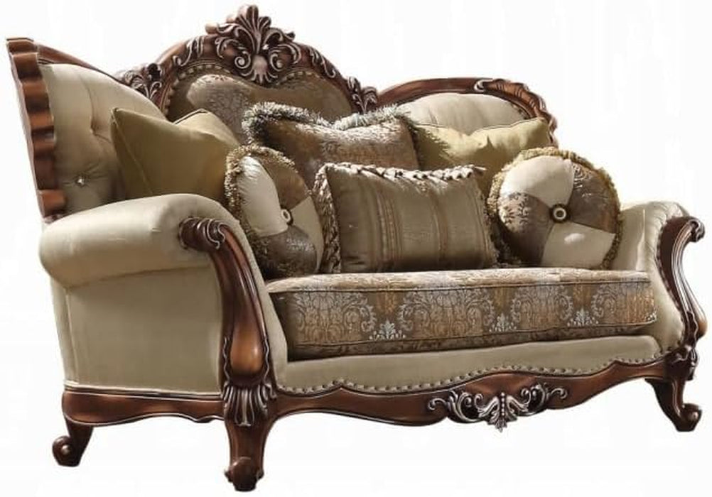 4-Piece Living Room Set Include Sofa W/ 7 Pillows, Loveseat W/ 5 Pillows, Chair W/ 2 Pillows and Coffee Table, Formal Furniture Set (Tan&Antique Oak), 52110+52111+52112+82110