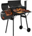 BBQ Charcoal Grill, Outdoor Heavy Duty Cooker Oven Barbecue Grill with Offset Smoker & Thermometer, Wheels and Tray for Patio Balcony Picnics, Party and Camping