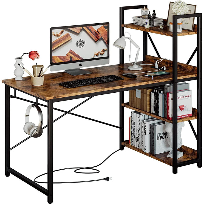 Rustic Brown Desk with Power & Storage