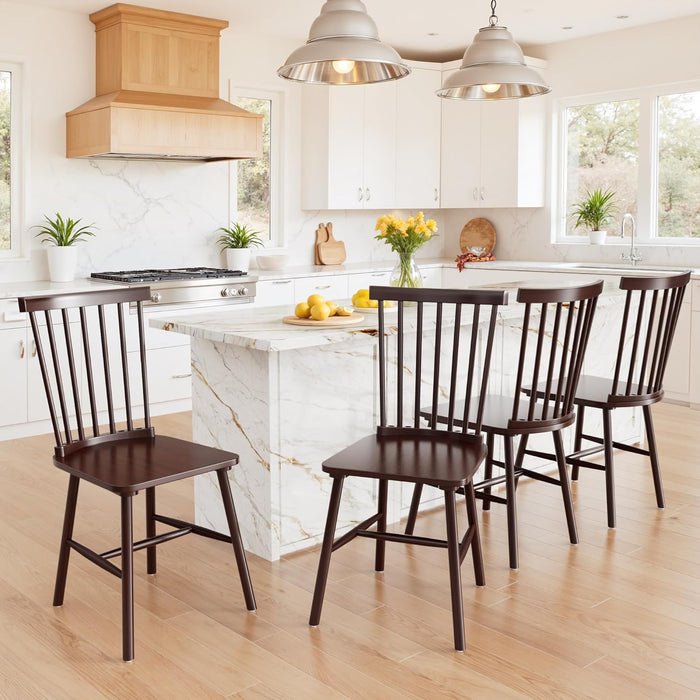 Dining Chairs Set of 4 Wooden Dining Chair Farmhouse Spindle Back Kitchen Chairs Windor Dining Chairs for Kitchen, Living Room, Restaurant (Brown)