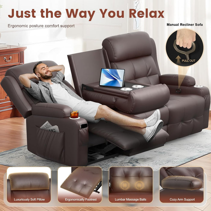 Recliner Sofa, Massage Reclining Sofa 3 Seater Sets Heavy Weight Capacity, RV Loveseat Couch Clearance with Flip Back Console, Storage, Cup Holders, Wall Hugger Reclining Couch for Living Room