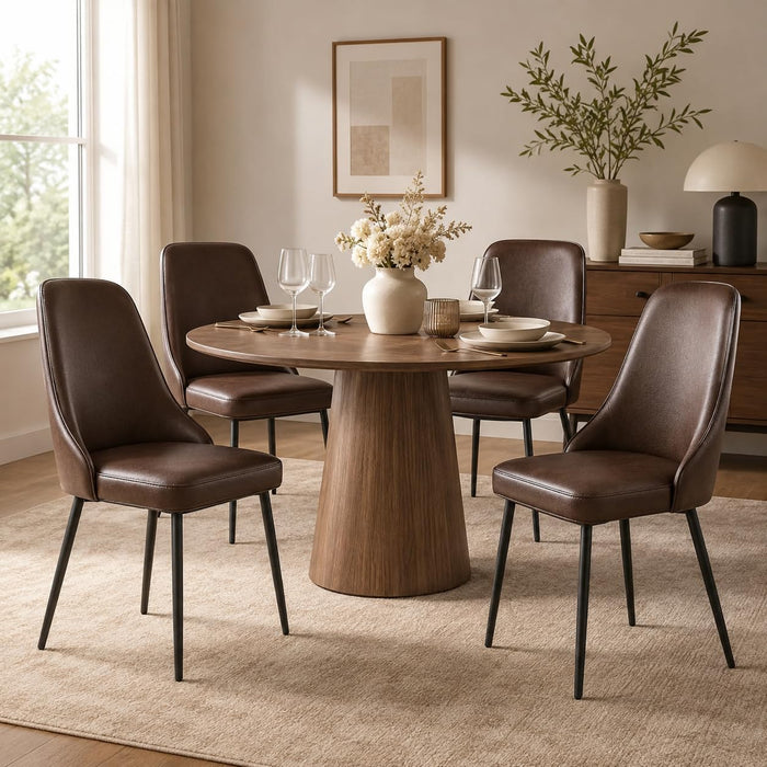 Dining Chairs Set of 4,Dining Room Chairs, Upholstered High Back Side Modern Chairs with Metal Legs, Easy‑To‑Clean Leather Kitchen Chairs for Dining Room Living Room Brown