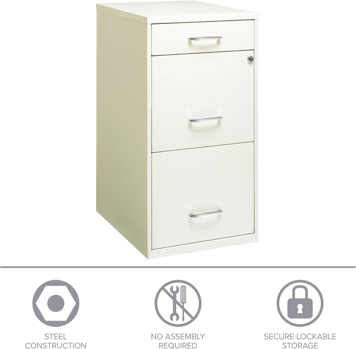 Hirsh  18" Deep 3-Drawer Contemporary Metal File Cabinet, Letter Size, Smooth Glides, for Small Office/Home Office, in Pearl White