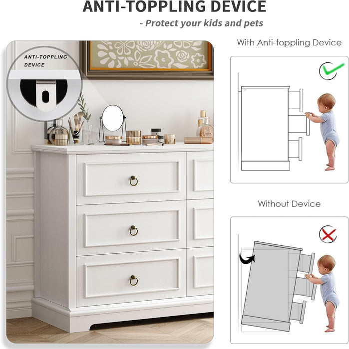 White 6-Drawer Dresser for Bedroom