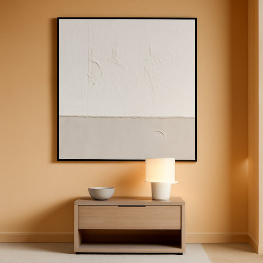 Art Hand-Painted White and Grey Art Oil Painting Modern Minimalist Abstract Art Home Office Wall Decoration Art 36X24 Inches (With Solid Wood Exterior Frame)